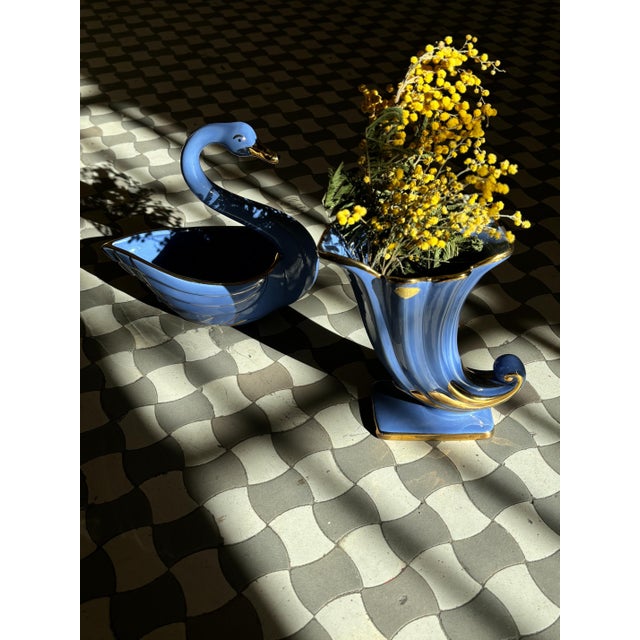 Blue Vase and Container with Gold Decorations by Arthur Percy for Gefle, 1930s, Set of 2 For Sale - Image 12 of 13