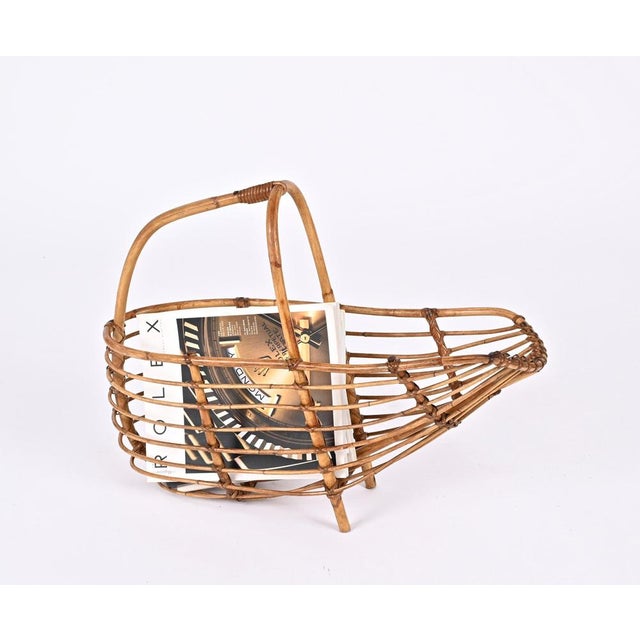 Mid-Century French Riviera Bamboo & Rattan Magazine Rack, Italy, 1960s For Sale - Image 15 of 18