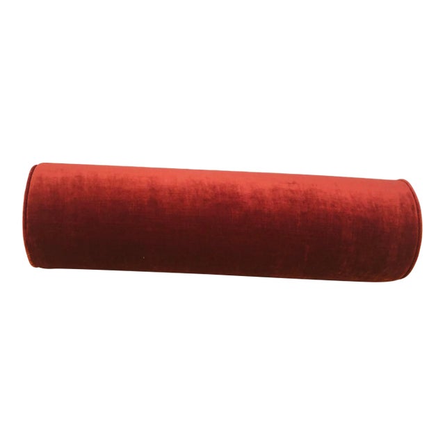 1970s Red Cranberry Velvet Bolster For Sale