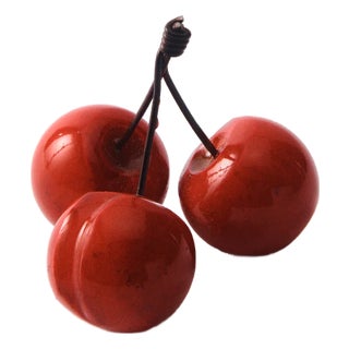 Hand Painted Italian Alabaster Bunch of Three Cherries For Sale