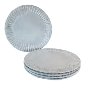 Vintage Vietri Italy Ceramic Round Sun-Burst Large Dinner Plates in Antique White, Set of Five