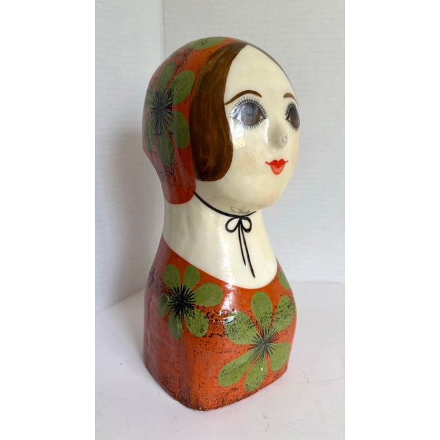 Vintage Gemma Taccogna Mexican Papier-Mâché Folk Art Female Bust Sculpture For Sale - Image 4 of 12