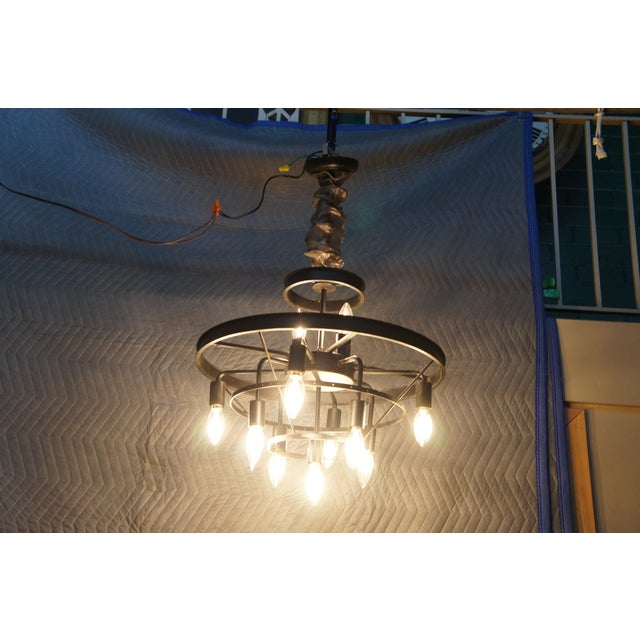 Modern Black Iron Spanish Tuscan Farmhouse Style 11 Light Chandelier For Sale - Image 10 of 12