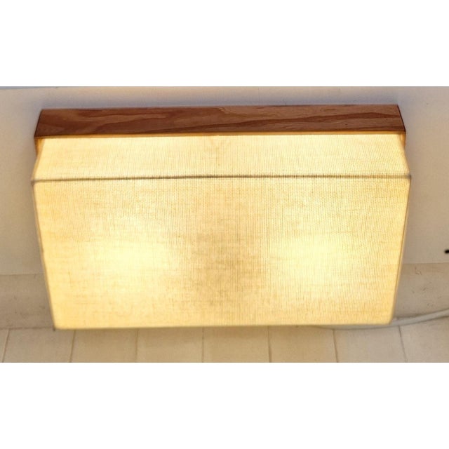 Mid-Century Modern Mid-Century Minimalist Ceiling Lamp with Teak Frame and Reinforced White Linen Shade, 1960s For Sale - Image 3 of 7