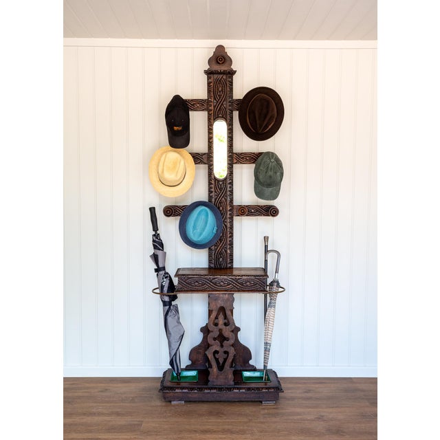 Arts & Crafts Carved Oak Hall Stand, 1870 For Sale - Image 13 of 18
