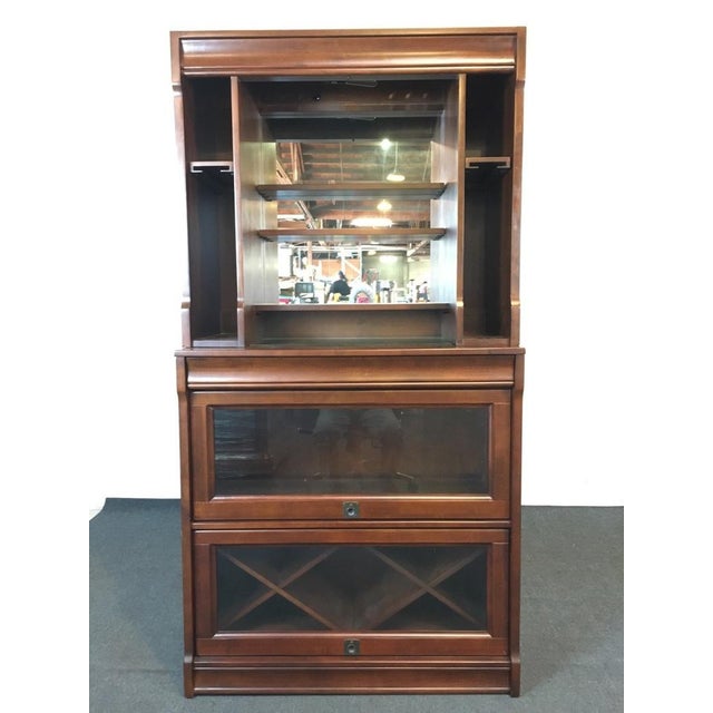 Pottery Barn Laminate Walnut Glass Mirrored Lawyer Bar Hutch