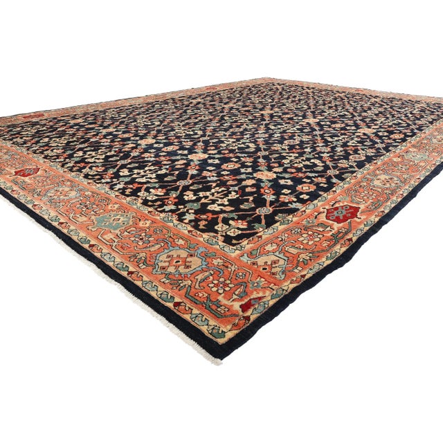 61293 Vintage Modern Black Persian Sultanabad Mahal Rug, 13'00 x 18'03. Like a starlit Persian garden blooming beneath...