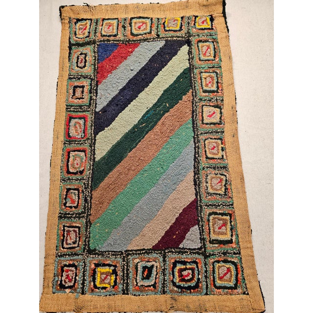 American Vintage Hand-Hooked Rug, Stripe Pattern, Wool & Cotton, American Folk Art, 2x3 For Sale - Image 3 of 12