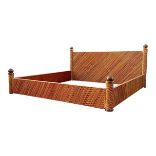 Rattan Pencil Reed and Brass King Poster Bed For Sale