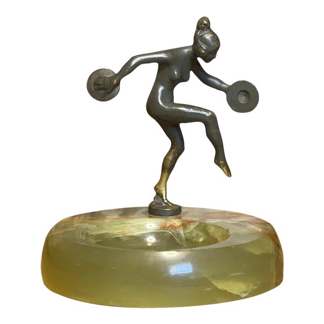 1970s Vintage Art Deco Dancing Disc Bowl Lady Sculpture For Sale
