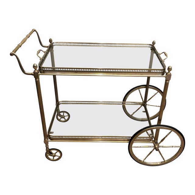 1940s Maison Bagués. Neoclassical Style Silvered Brass Drinks Trolley. French For Sale