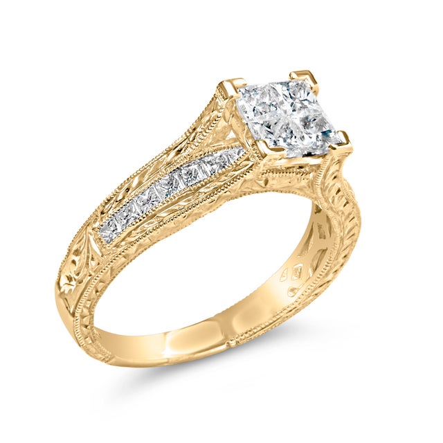 Contemporary 14K Yellow Gold 1.0 Cttw Princess Composite Diamond Engagement Ring (G-H Color, VS1-VS2 Clarity) - Size 7 For Sale - Image 3 of 6