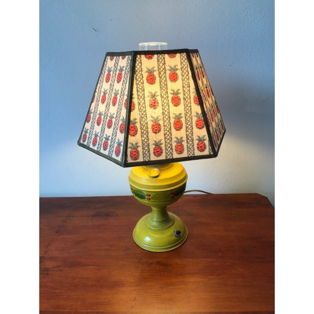 Metal Vintage Hand Painted Converted Oil Lamp For Sale - Image 7 of 11