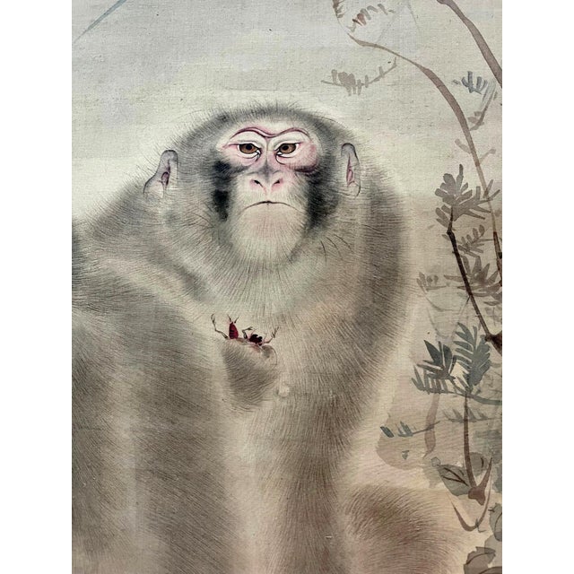 Japanese Silk Scroll Painting of Moneys Edo Period Mori Tetsuzan For Sale In Atlanta - Image 6 of 14