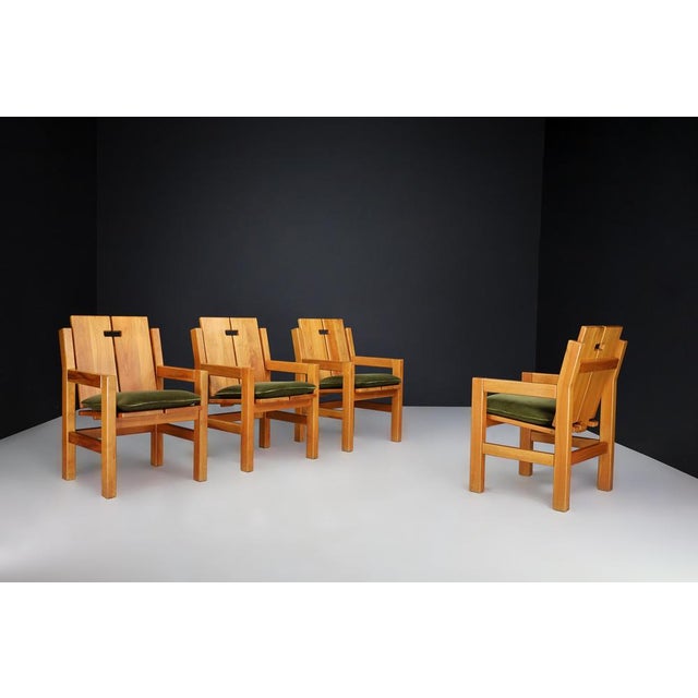 Mid-Century Modern Elm and Green Velvet Upholstery Armchair, France, 1970s For Sale - Image 3 of 13