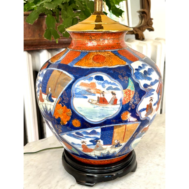 Mid 20th Century Vintage Imari Table Lamp With Shade and Finial For Sale - Image 5 of 9
