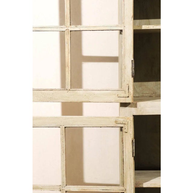 Light Green Mid-20th Century Painted Glass Door Cabinet For Sale - Image 8 of 11