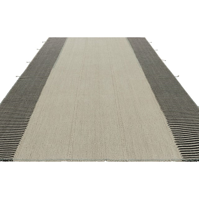 2010s Rug & Kilim’s Contemporary Kilim With Textural Cream and Black Stripes For Sale - Image 5 of 7