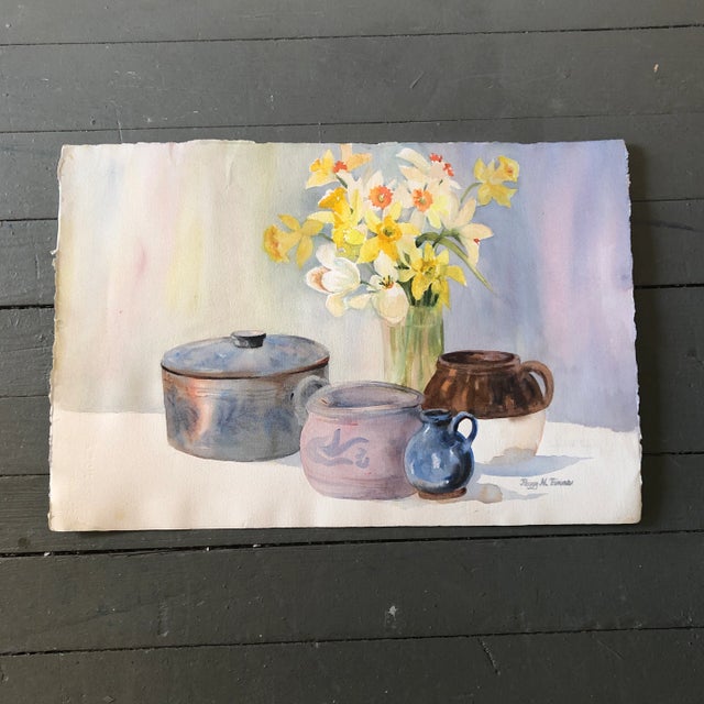 Original Vintage Impressionist Still Life Painting With Pots & Daffodils For Sale In Philadelphia - Image 6 of 6