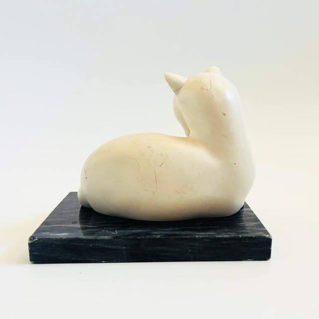 1980s Vintage Art Deco Style Cat Bookend on Black Marble Base For Sale - Image 5 of 15