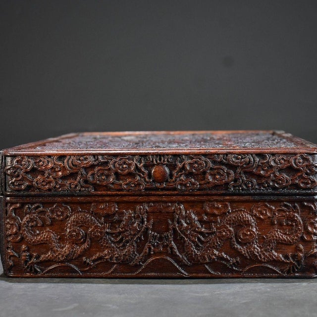Late 20th Century Carved Hardwood Box With Double Dragon Motif and Sliding Lid For Sale In Los Angeles - Image 6 of 10