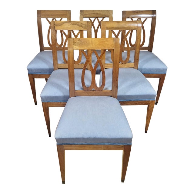Set of 6 Antique Austrian / German Carved Biedermeier Style Dining Chairs For Sale
