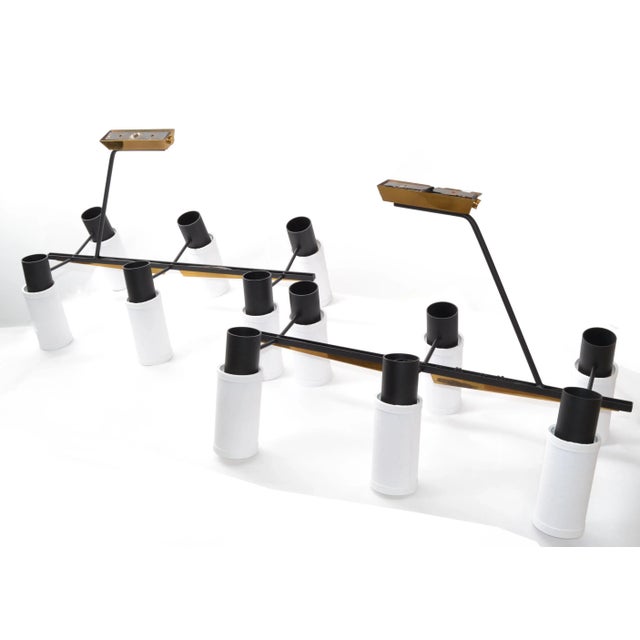 Maison Lunel Pair Maison Lunel 6-Light Chandelier Black Steel & Brass Mid-Century Modern 1960 For Sale - Image 4 of 13