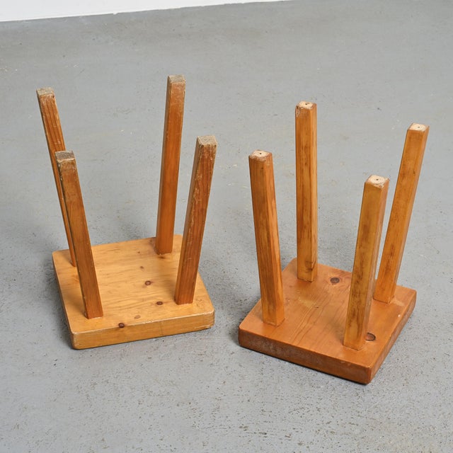 Pine Stools by Charlotte Perriand for Les Arcs, 1980s, Set of 2 For Sale - Image 12 of 13