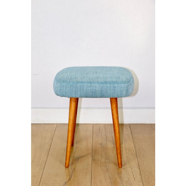 Vintage Blue Turquoise Square Stool from PRL, 1970s For Sale - Image 3 of 7