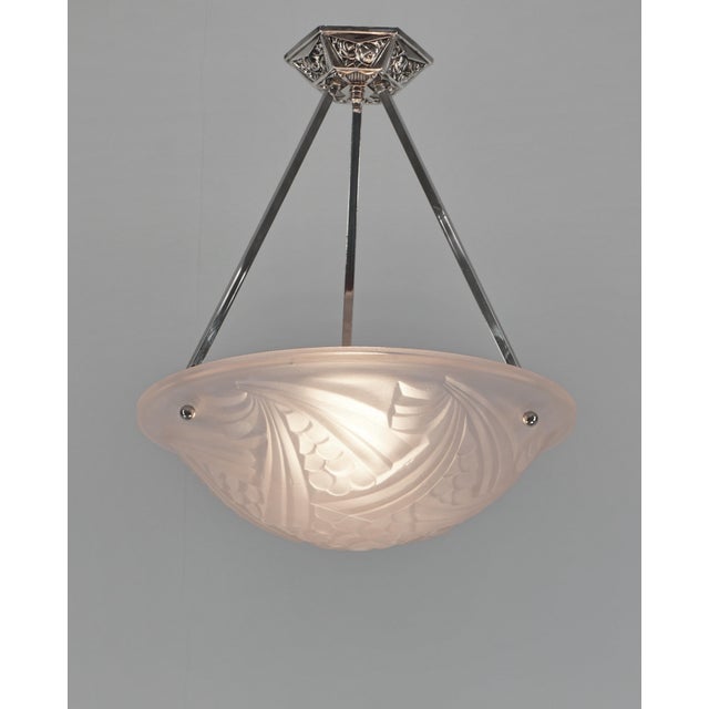 David Gueron Degue French Art Deco Pendant Light by Degue 1930 France For Sale - Image 4 of 11