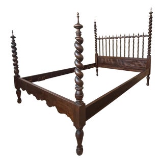 19th Century Baroque Queen Bed, Original Four Solomonic Poster Lisbon Bed For Sale