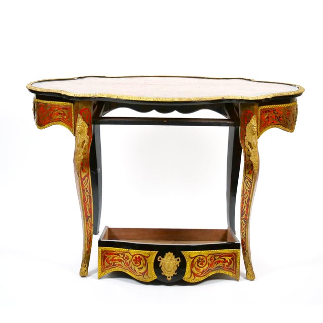French Antique French Continental Bronze Ormolu Mounted Boulle Style Desk/Center Table For Sale - Image 3 of 12