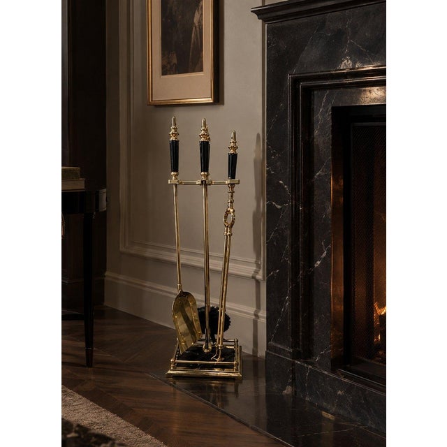 Italian Vintage Italian Style Solid Brass 3 Piece Fireplace Tools Set For Sale - Image 3 of 3