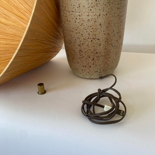 Textile Vintage Signed Ceramic Table Lamp With Handmade Raffia Shade For Sale - Image 7 of 10