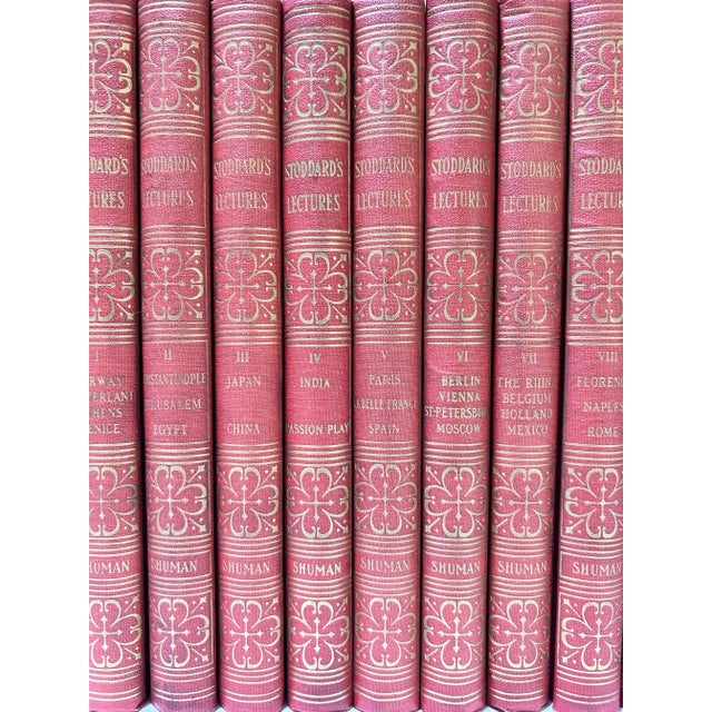 American Antique Red Decorative Library Books – John L. Stoddard Set of 15 For Sale - Image 3 of 11