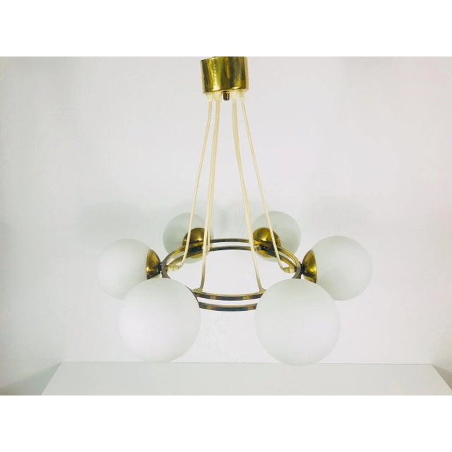 1960s 1960s Kaiser Mid-Century Modern Space Age Golden 6-Arm Chandelier, Germany For Sale - Image 5 of 12