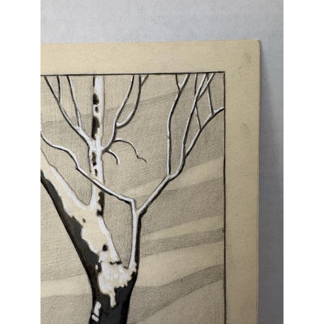 1940s Original Signed Graphite Illustration of Hound Dog and Skunk Winter Scene, 12 × 9.5 In. For Sale - Image 4 of 6