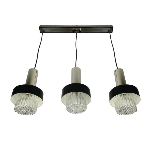 Mid-Century Modern Black Bubble Glass Chrome Metal Pendant Lamp, 1960s For Sale