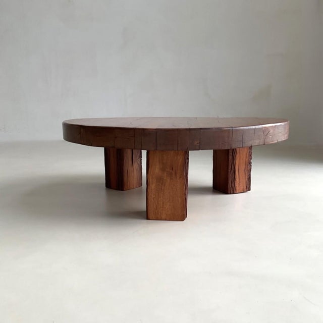 Wood Brutalist Oak Coffee Table, 1970s For Sale - Image 7 of 8