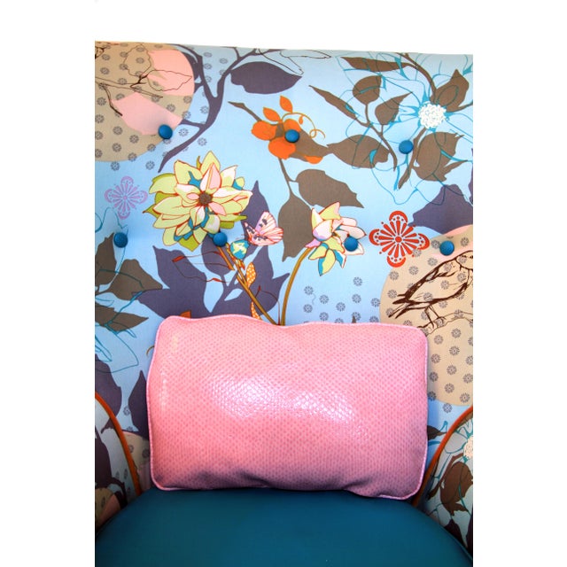 1960s Vintage Baby Blue Floral Wingback Accent Chair For Sale - Image 9 of 10