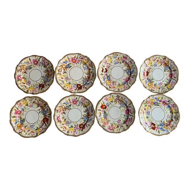 English Fine Bone China Floral 8" Porcelain Plates by Hammersley - Set of 8 For Sale