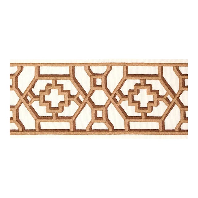 Sample - Schumacher Zanzibar Trellis Tape in Camel For Sale