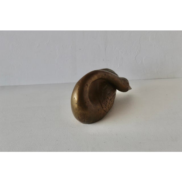 Brass 1970s Stylized Brass Swan Sculpture Patina Mid Century Hollywood Regency For Sale - Image 8 of 10