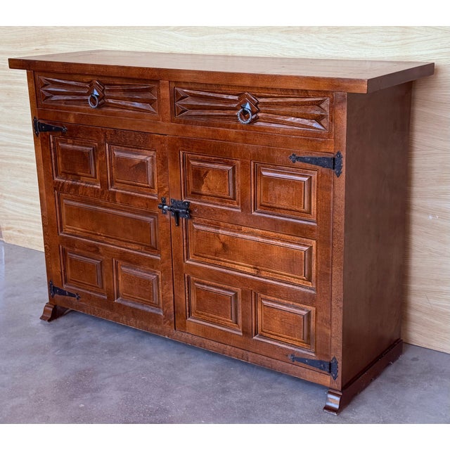 19th Spanish Baroque Carved Walnut Tuscan Three Drawers Credenza or Buffet For Sale - Image 18 of 18