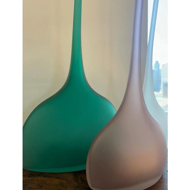 Alfredo Barbinii Set of 3 Fluted Opaque Murano Glass Vases