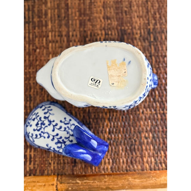 Ceramic Vintage Blue and White Floral Bunny Rabbit Lidded Ceramic Box For Sale - Image 7 of 9