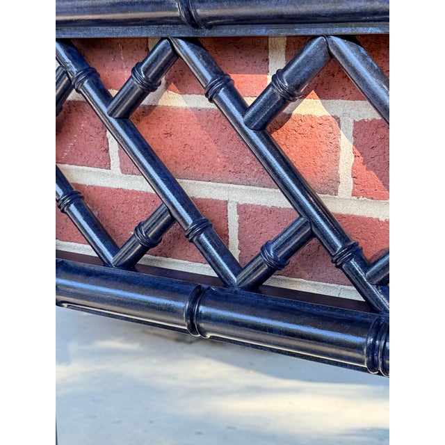 Late 20th Century Chic Vintage Grand Pair of Dixie Aloha Faux Bamboo Mirrors in Bespoke Turtle and Crane Lapis Finish - A Statement Piece - Newly Painted For Sale - Image 5 of 10