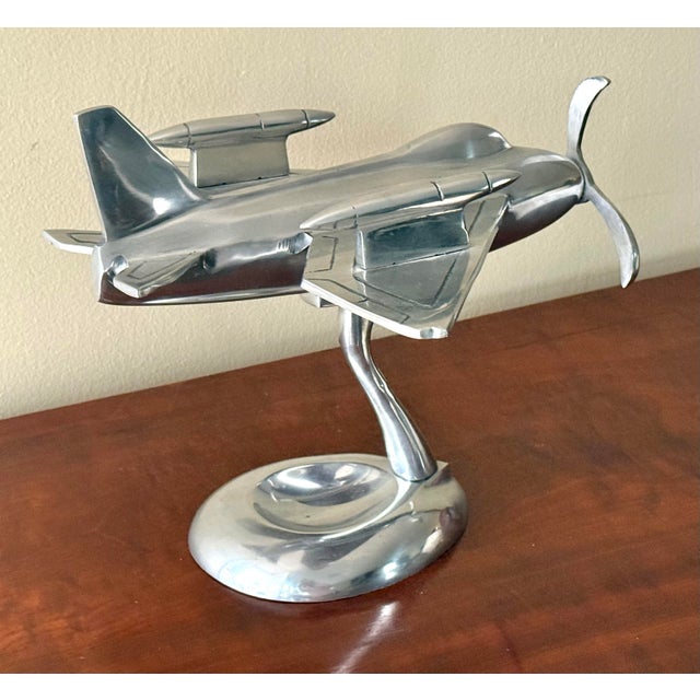 Metal Mid 20th Century Art Deco Futuristic Prototype Chrome Plane Model Sculpture on Stand For Sale - Image 7 of 9
