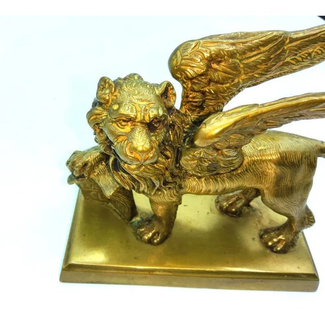 Antique Bronze Winged Lion on Rectangular Base For Sale - Image 10 of 13