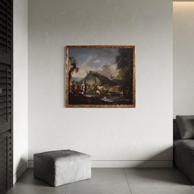 Italian Artist, Landscape with Genre Scene, 1750, Oil on Canvas For Sale - Image 6 of 13